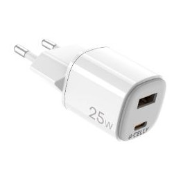 Cargador CELLY USB-A USB-C 25W Blanco (UPTC1USB1USBC25)