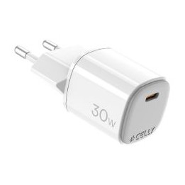 Cargador Pared CELLY 1USB-C 30W Blanco (UPTC1USBC30WWH)