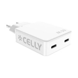 Cargador CELLY GaN 65W 2xUSB-C Blanco (SLIMTC2C65WWH)