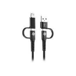 Cable CELLY USB-A/C a USB-C/Lightning 35W (USBC4IN1BK)