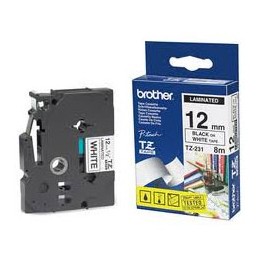 Cinta BROTHER 12mm 8m Negro sobre Blanco (TZe-231)