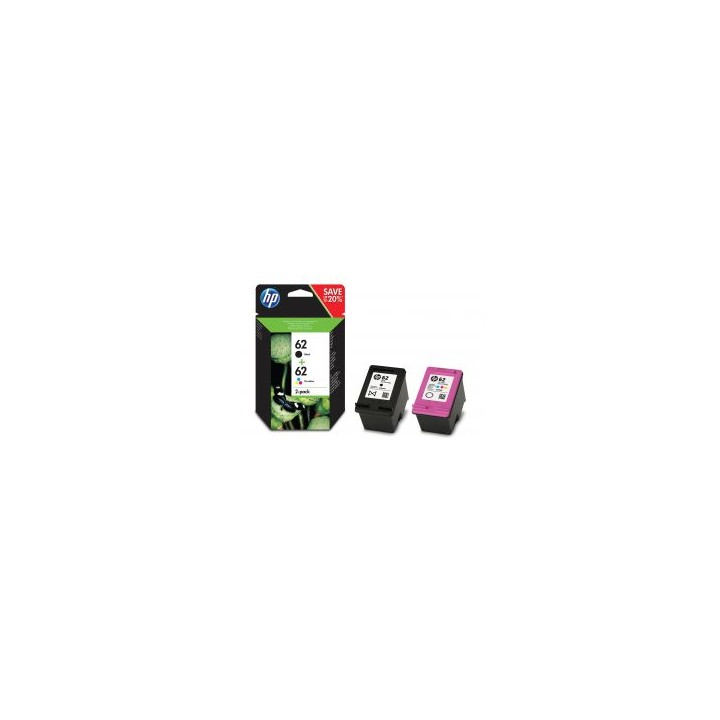 Tinta HP 62 Pack Negro/Tricolor 200/165 pág (N9J71AE)
