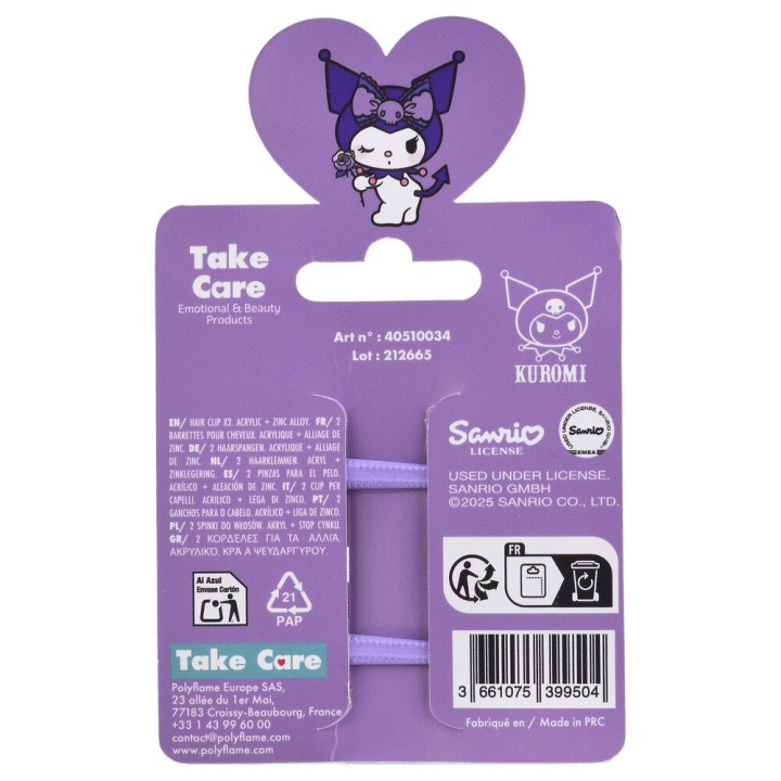 Blister 2 pinzas pelo Kuromi Hello Kitty