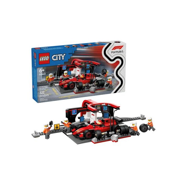 LEGO 60443 Parada en Boxes de F1 y Equipo de Mecánicos con Coche Ferrari