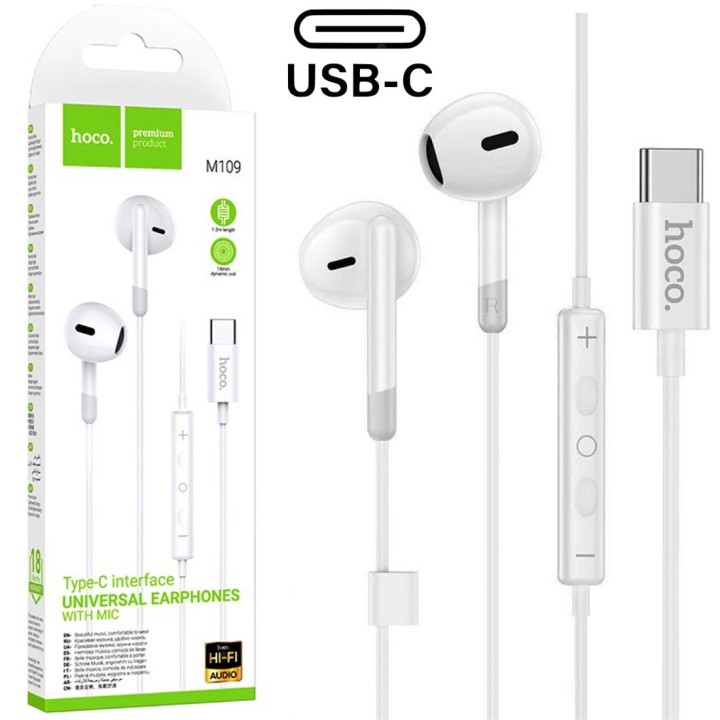 Hoco M109 Auricular con Micrófono y Conexión USB-C white