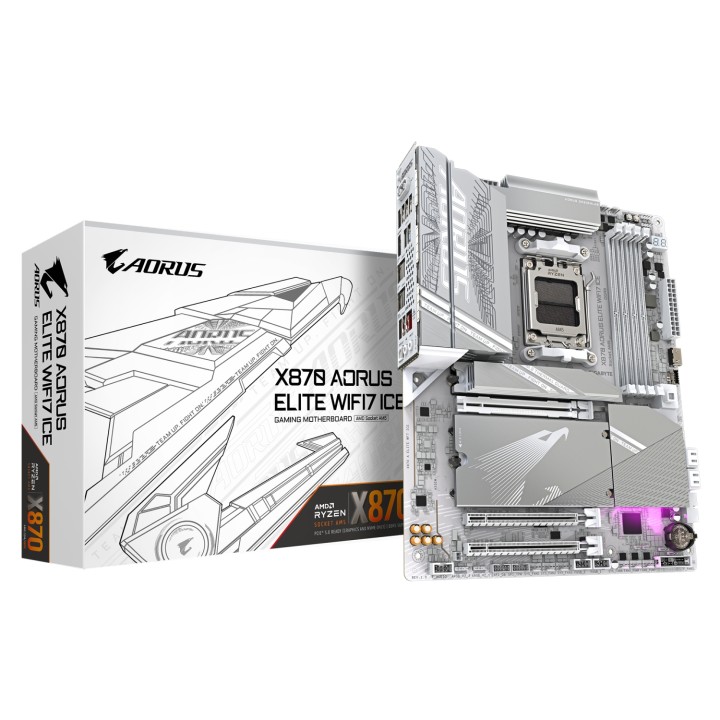 GIGABYTE X870 AORUS ELITE WIFI7 ICE Placa Base - Compatible con CPUs AMD Ryzen 9000, 16+2+2 fases VRM digital, hasta 8000MHz