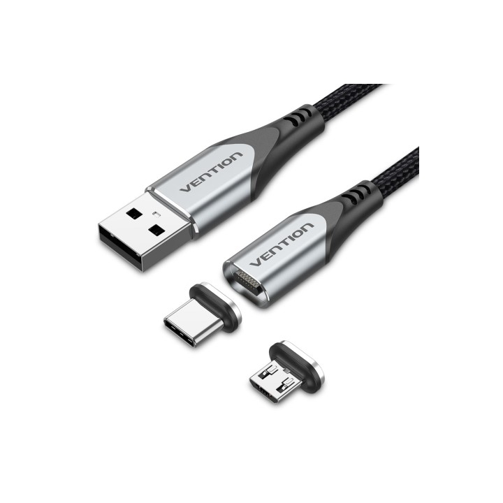 Vention CQMHD cable de teléfono móvil Gris, Negro 0,5 m USB A Micro USB Type-B/USB Type-C
