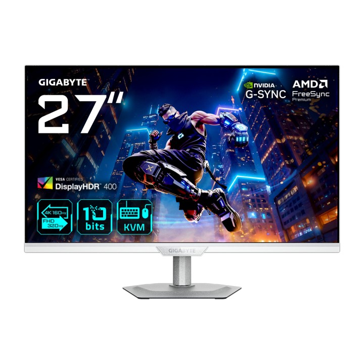 GIGABYTE M27UP ICE Monitor de juego 27” 4K UHD - Modo dual (4K 160Hz o FHD 320Hz), 3840 x 2160, 1ms, 350 cd/m², FreeSync