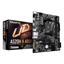 GIGABYTE A520M H ARGB Placa Base – Compatible con CPUs AMD Ryzen Serie 5000, hasta 5100 MHz DDR4 (OC), M.2 PCIe 3.0 x4, LAN 1