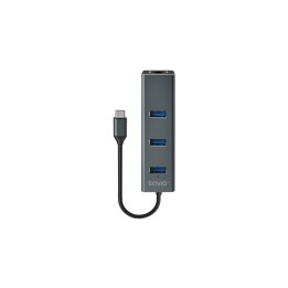 Savio AK-57 USB-C - 3 x USB-A HUB with RJ-45 Gigabit Ethernet adapter 5000 Mbit/s grey 2 x USB 3.2 Gen 2 (3.1 Gen 2) Type-C