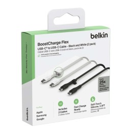 Belkin Cable USB-C to USB-C 1 Metro Silicona con Clip Pack 2 Banco/Negro (CAB009BT1MBW2PK)