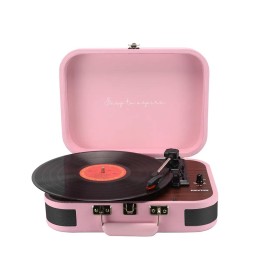 Prixton VC600 Tocadiscos con Grabación a USB, Radio FM y Salidas AUX y RCA Rosa