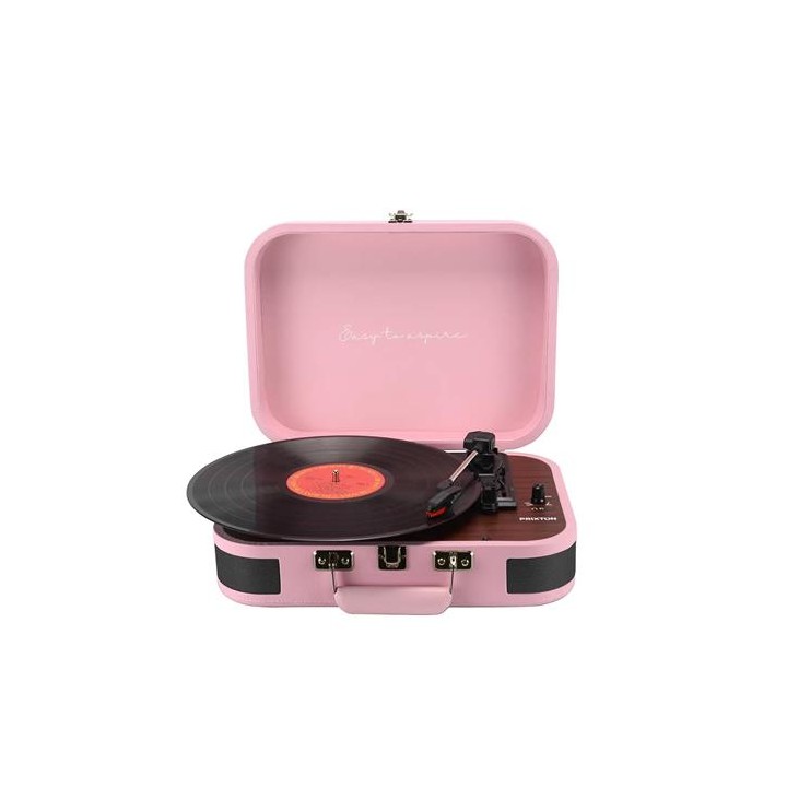 Prixton VC600 Tocadiscos con Grabación a USB, Radio FM y Salidas AUX y RCA Rosa