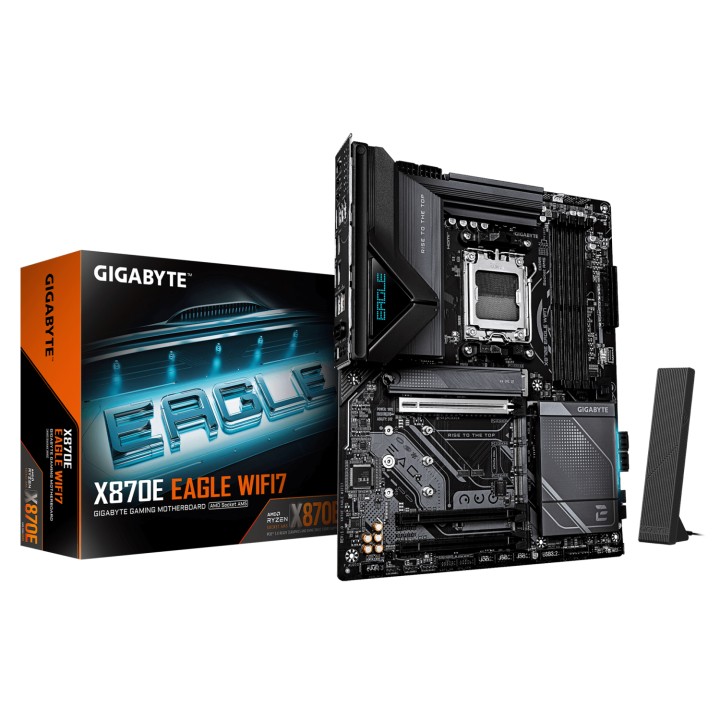 GIGABYTE X870E EAGLE WIFI7 Placa Base – Compatible con procesadores AMD Ryzen 9000, VRM digital de 16+2+2 fases, hasta 8200 MHz