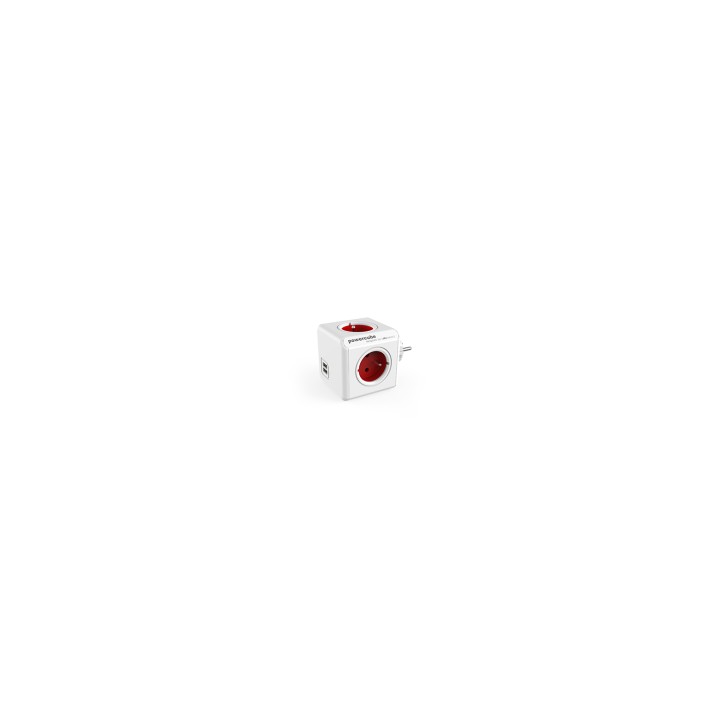 Allocacoc PowerCube Original USB Type E base múltiple 4 salidas AC Interior Rojo