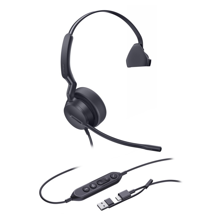 Yealink UH42 Mono Teams USB-C/A Auriculares Alámbrico Diadema Llamadas/Música USB Type-C / USB Type-A Negro