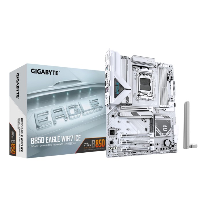 GIGABYTE B850 EAGLE WIFI7 ICE Placa base - Procesadores AMD Ryzen serie 9000, VRM digital de 8+2+2 fases, hasta 8200 MHz DDR5