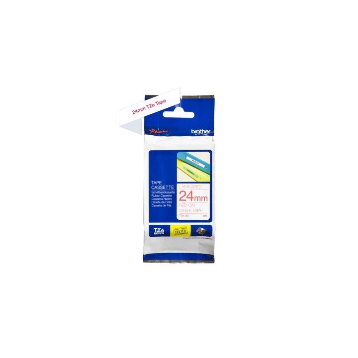 CINTA LAMINADA BROTHER TZe252 24MM 8MT BLANCO ROJO TZe252
