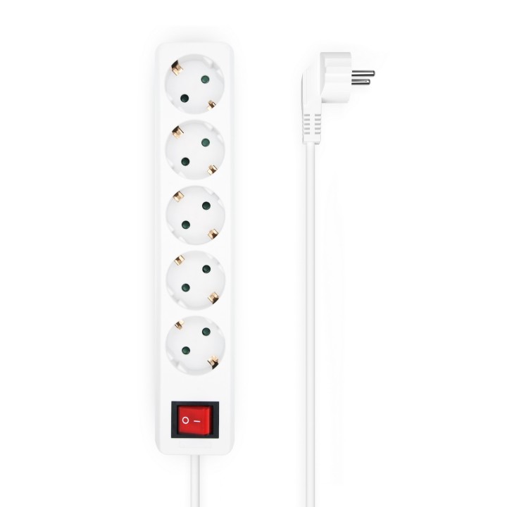 AISENS Base Multiple 5 Tomas con Interruptor con Cable 3Í—1.5mm2, Blanco, 1.4 m