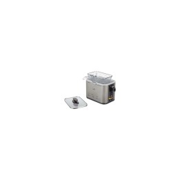 FREIDORA JATA 1000W CUBA 1.5L TAPA DE CRISTAL CON ASA TERMOSTATO REGULABLE INDICADOR LUMINOSO CUERPO INOX ANTIHUELLA FR326E