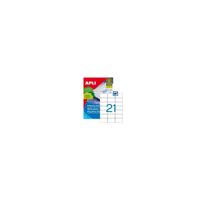 ETIQUETAS ADHESIVAS APLI 70X42.4MM 100 HOJAS 2100 ETIQUETAS COLOR BLANCO 01276