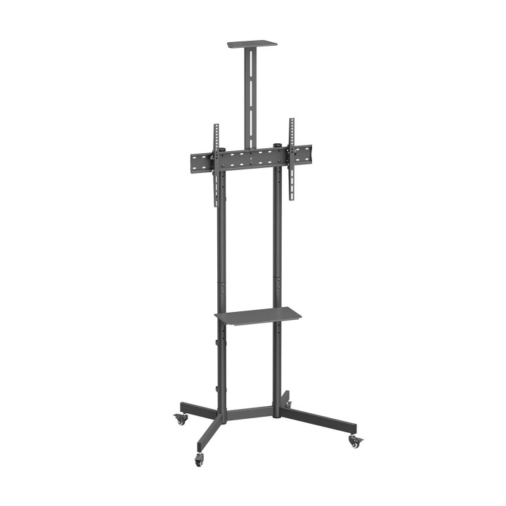 AISENS Soporte De Suelo Eco Con Rueda, Bandeja Para DVD Y Soporte De Cámara Para Monitor/TV 45kg De 37-70, Negro
