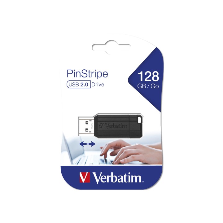 Memoria usb Verbatim PinStripe - Unidad USB de 128 GB - Negro 49071