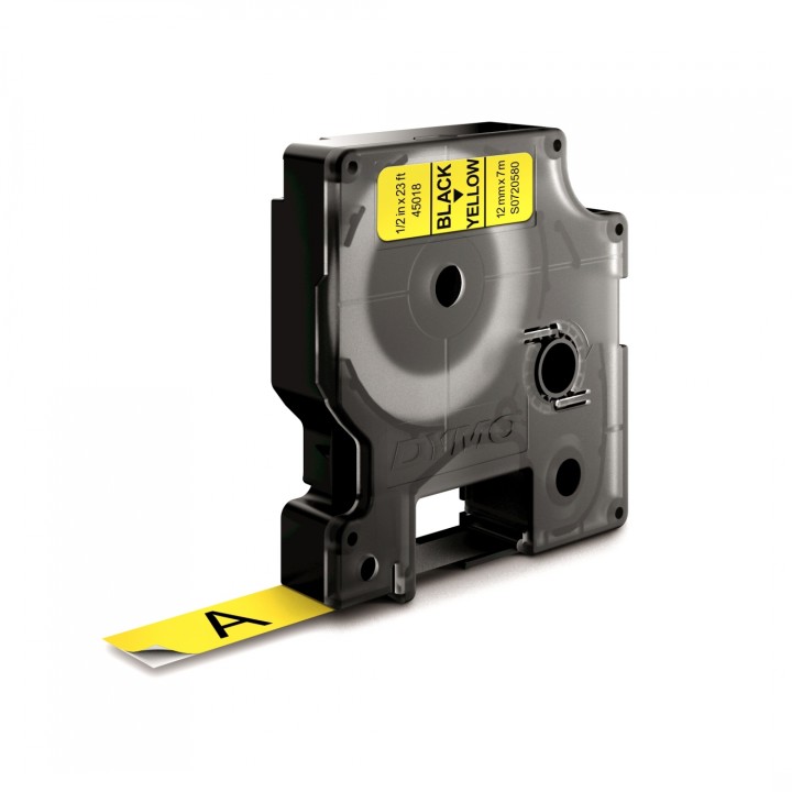 Dymo D1 Etiquetas estandar negro sobre amarillo 12mm x 7m poliester