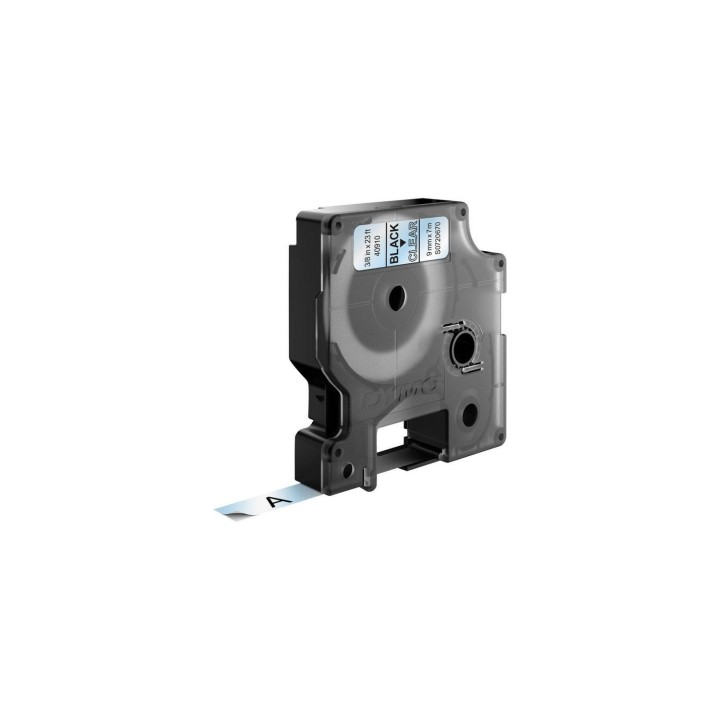 Dymo D1 Etiquetas estandar negro sobre transparente 9mm x 7m poliester