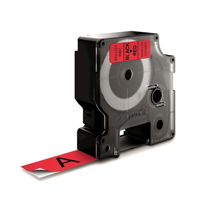 DYMO D1 - Etiquetas estándar - Negro sobre rojo - 19mm x 7m