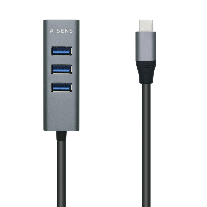 AISENS Hub USB 3.1 USB-C, USB-C/M - 4x Tipo A/H, Gris, 10 cm