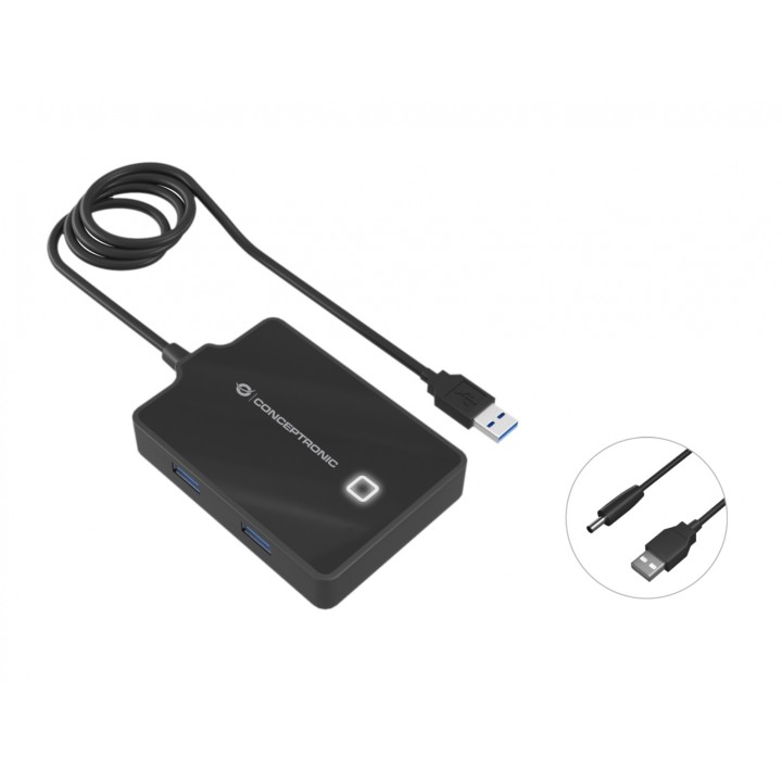 Conceptronic HUBBIES11B hub de interfaz USB 3.2 Gen 1 (3.1 Gen 1) Type-A 5000 Mbit/s Negro