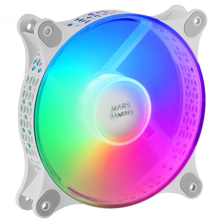 Mars Gaming MF-DUO Kit 2 Ventiladores FRGB Rainbow 360º Ultra-silencioso Doble Conexión 3PIN + 4PIN Blanco