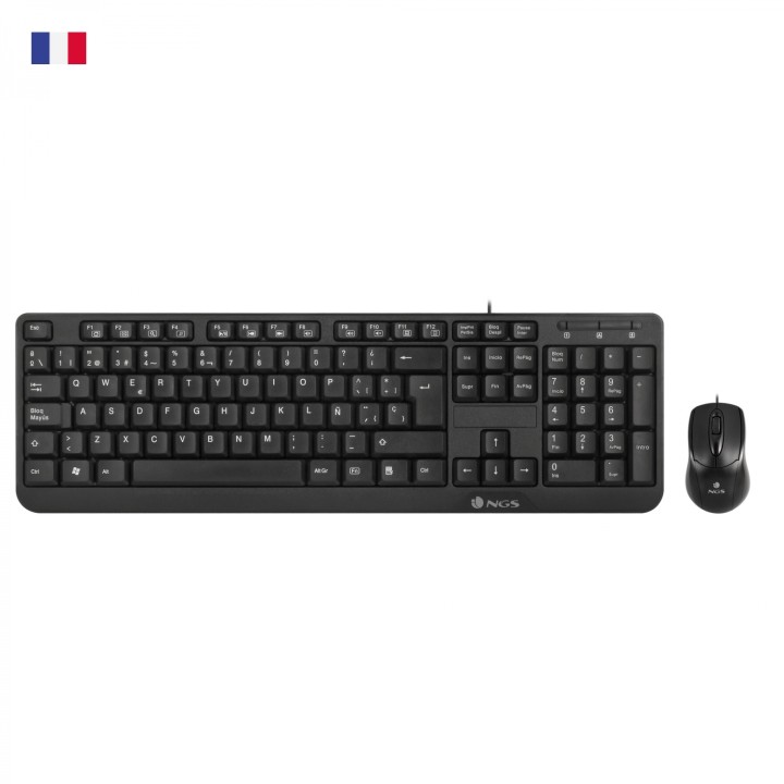 NGS Cocoa Kit, AZERTY, FR teclado Ratón incluido USB Francés Negro