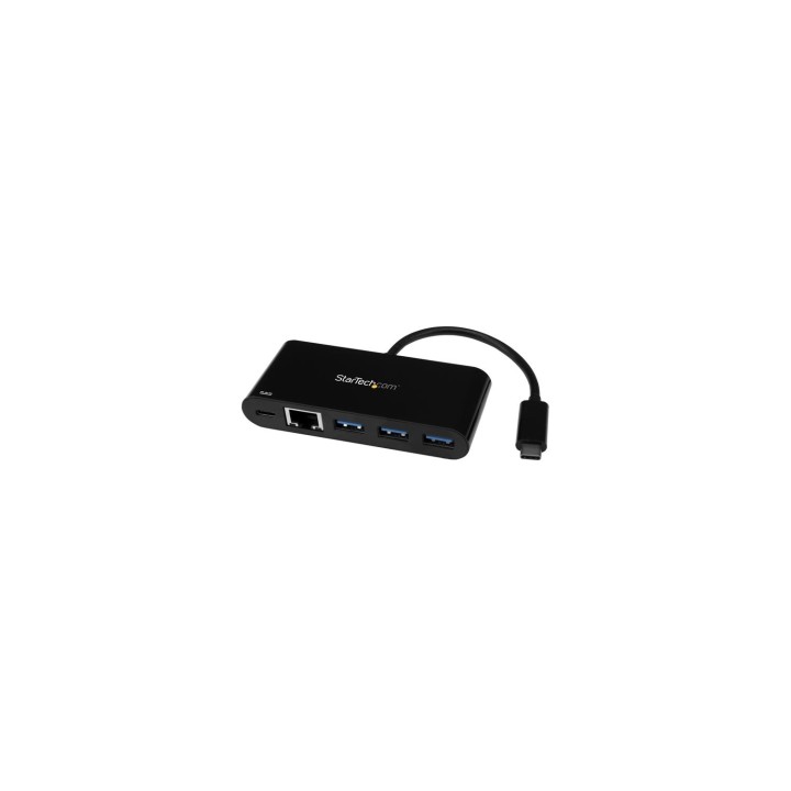StarTech.com Hub Concentrador USB 3.0 USB-C de 3 Puertos con Ethernet Gigabit y Entrega de Potencia - Ladrón USB C con Puerto
