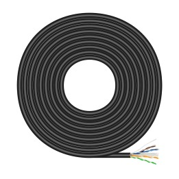 AISENS Cable de Red Exterior Impermeable RJ45 Cat.6 UTP RÍ­gido CCA AWG23, Negro, 100M
