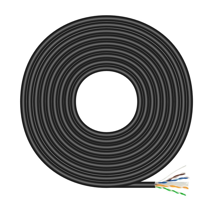 AISENS Cable de Red Exterior Impermeable RJ45 Cat.6 UTP RÍ­gido CCA AWG23, Negro, 100M