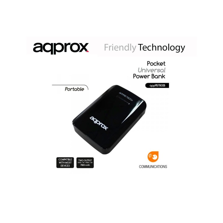 BATERIA EXTERNA APPROX 7800 mAh 2A NEGRO APPPB7800BK*