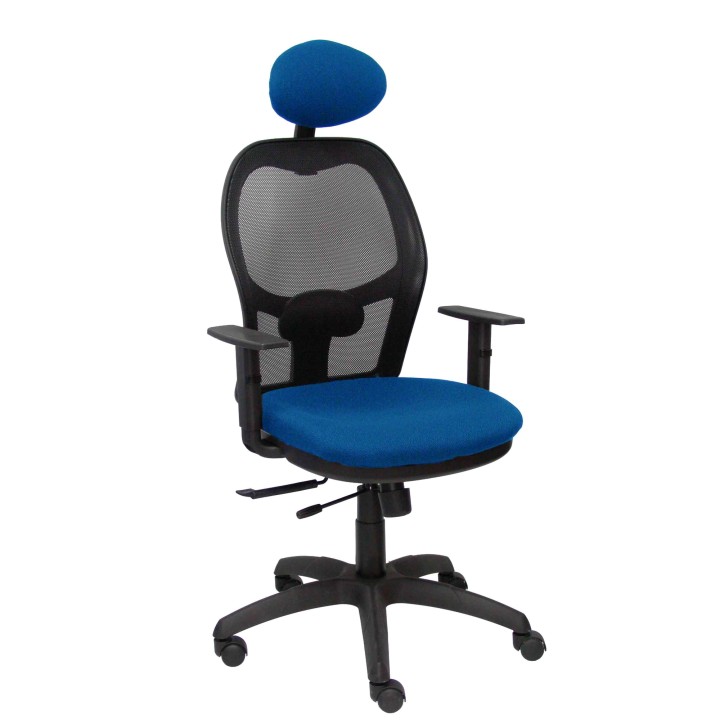Piqueras y Crespo Silla Jorquera traslack malla negra asiento bali azul brazos regulables y cabecero