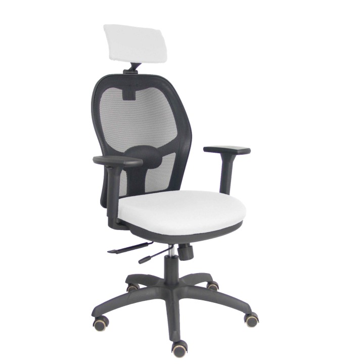 Piqueras y Crespo Silla Jorquera traslack malla negra asiento bali blanco brazos 3D cabecero regulable