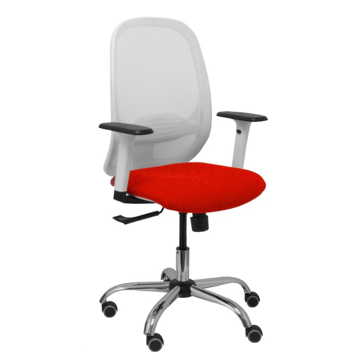 Piqueras y Crespo Silla Cilanco blanca malla blanca asiento bali rojo brazo regulable base cromada ruedas de parque
