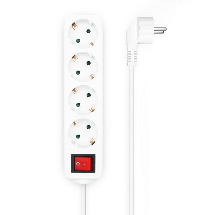 AISENS Base Multiple 4 Tomas con Interruptor con Cable 3Í—1.5mm2, Blanco, 1.4 m