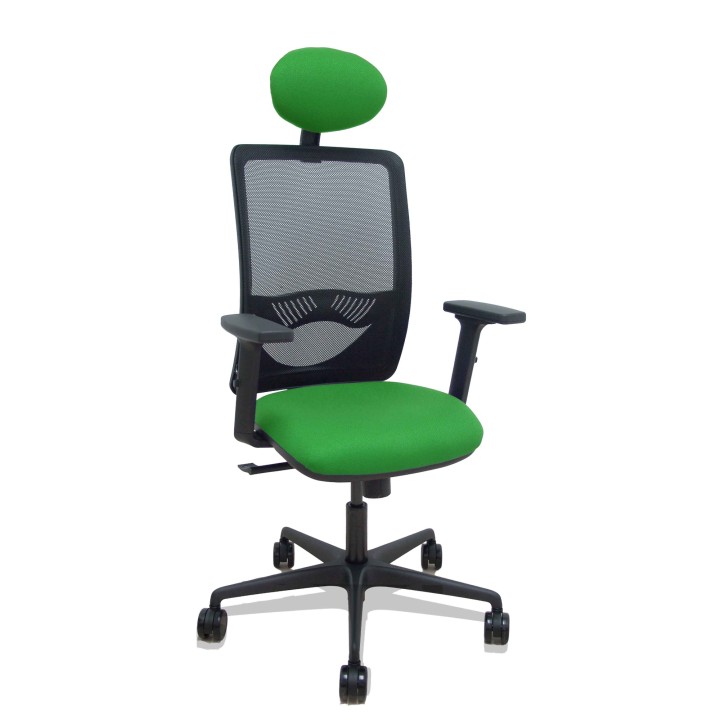 Piqueras y Crespo Silla Zulema sincro malla negra asiento bali verde brazos 2D ruedas 65mm cabecero