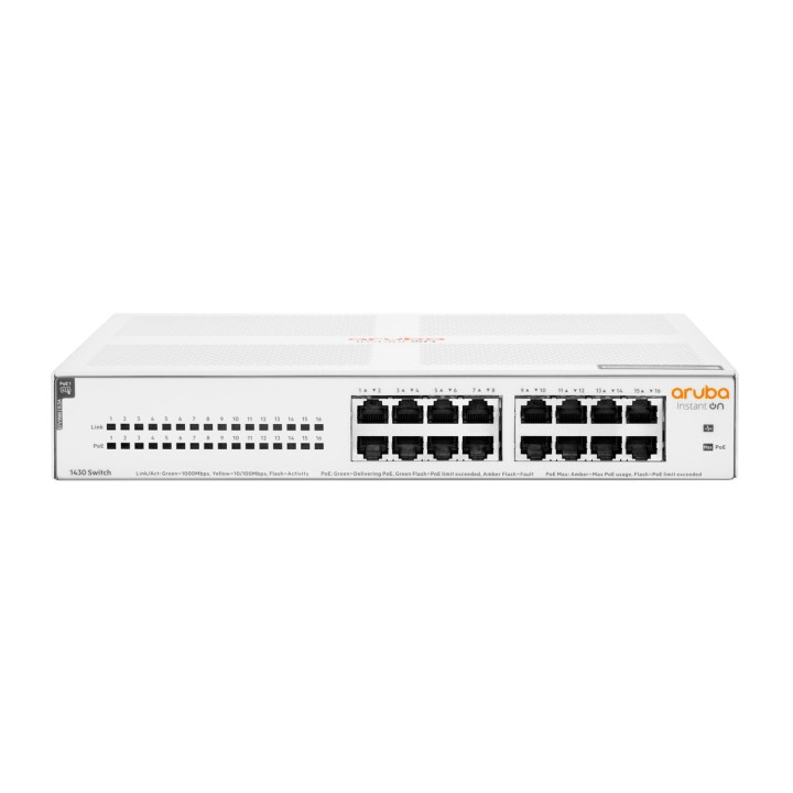 Aruba Instant On 1430 16G Class4 PoE 124W No administrado L2 Gigabit Ethernet (10/100/1000) EnergÍ­a sobre Ethernet (PoE) 1U