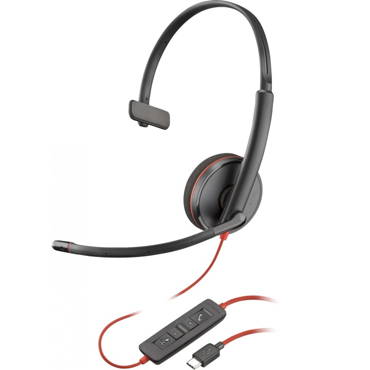 POLY Auriculares monoaurales Blackwire 3210 USB-C + Adaptador USB-C/A