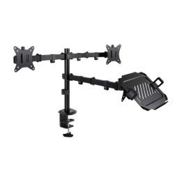 TooQ Soporte de Mesa para 2 Pantallas 17"-32" y Portátil, Negro