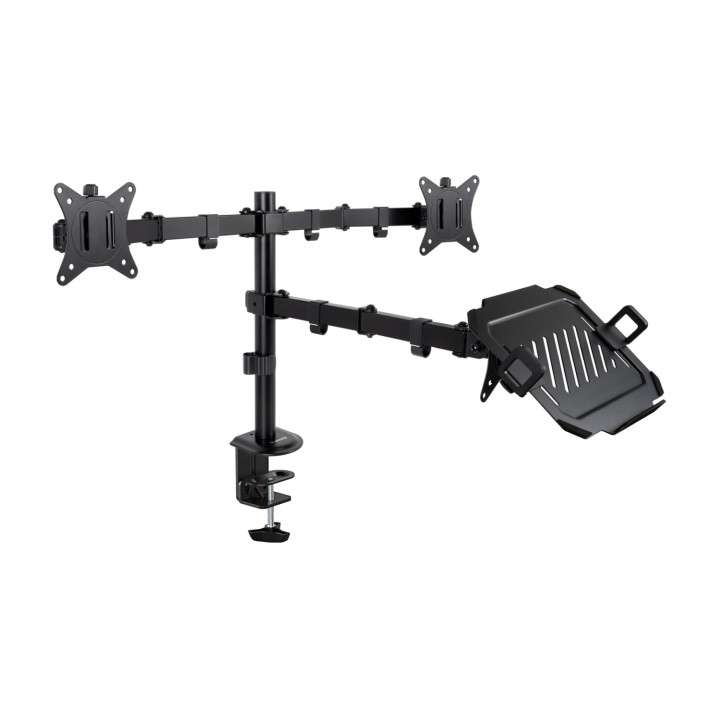 TooQ Soporte de Mesa para 2 Pantallas 17"-32" y Portátil, Negro
