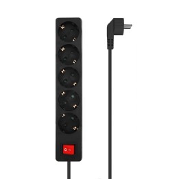 AISENS Base Multiple 5 Tomas con Interruptor con Cable 3Í—1.5mm2, Negro, 1.4 m