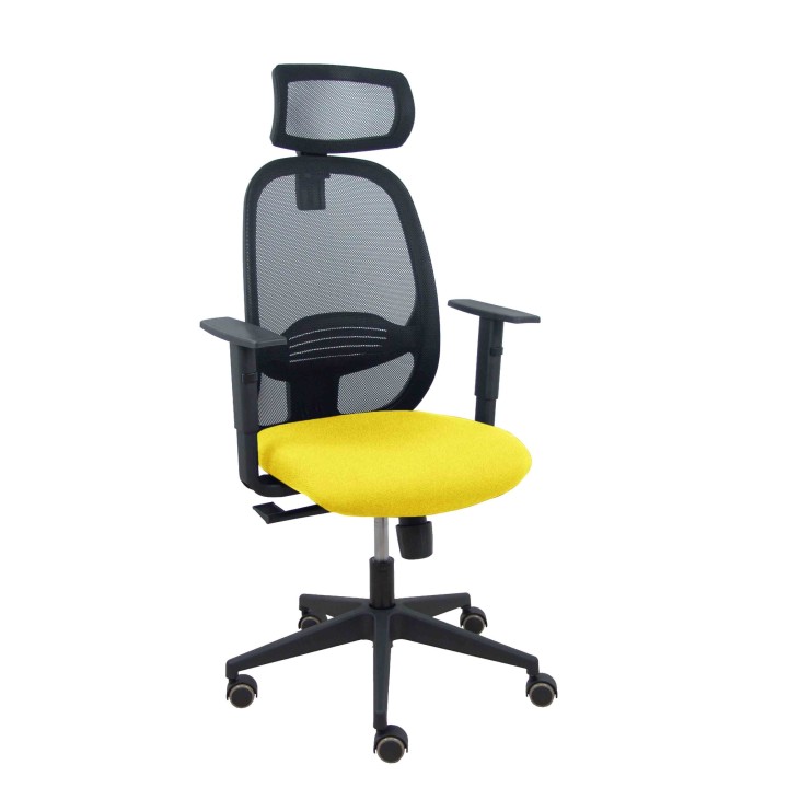 Piqueras y Crespo Silla Cilanco negra malla negra asiento bali amarillo brazo regulable cabecero regulable