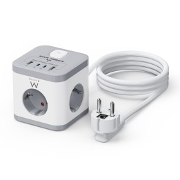 Ewent EW3863 base múltiple 1,5 m 3 salidas AC Interior Gris, Blanco